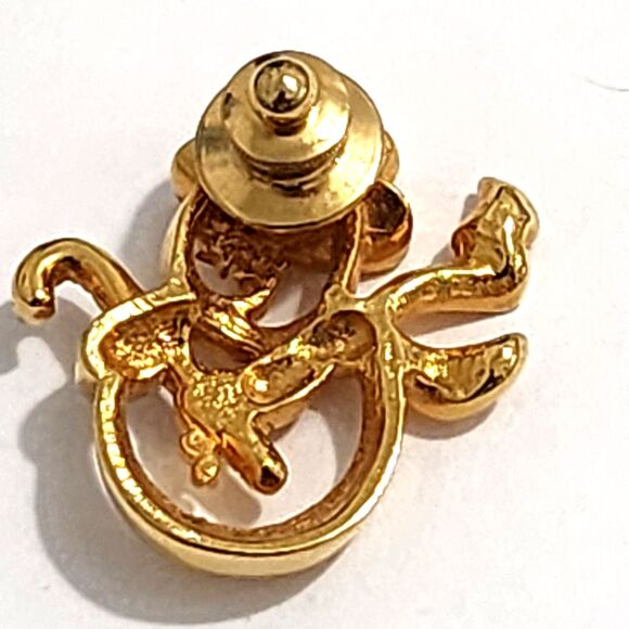 AVON 1991 Lapel Scarf Pin Gold Tone North Pole Residents Snowman Faux Pearl VTG - Picture 3 of 5